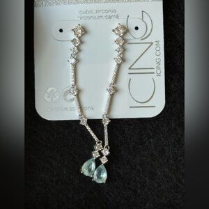 Icing Silver Drop Earrings with Pale Aqua Teardrops
